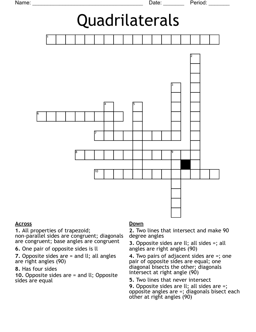 Quadrilaterals Crossword
