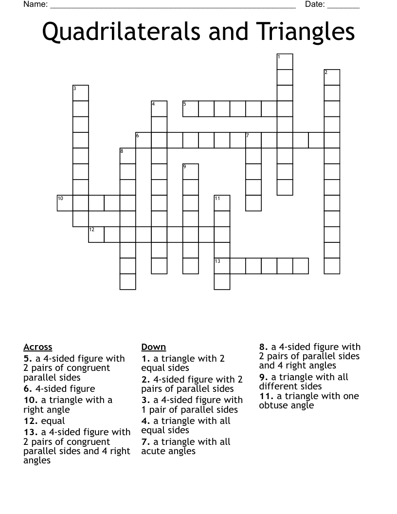 Quadrilaterals and Triangles Crossword