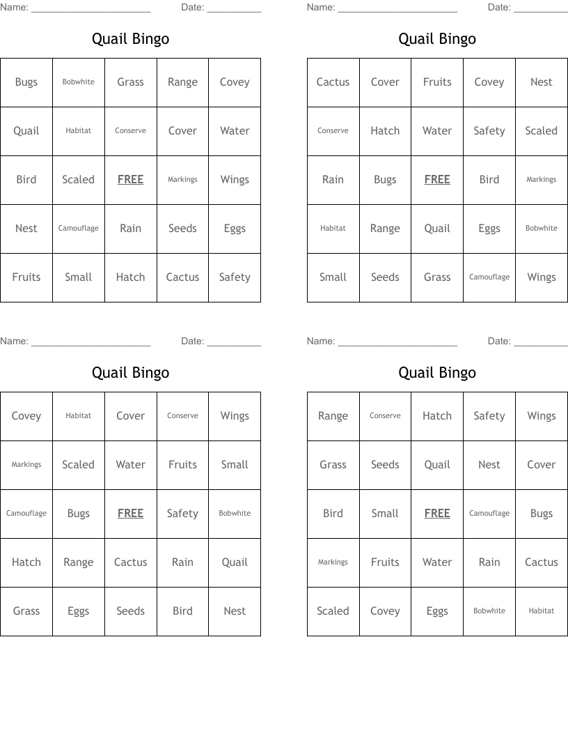 Quail Bingo