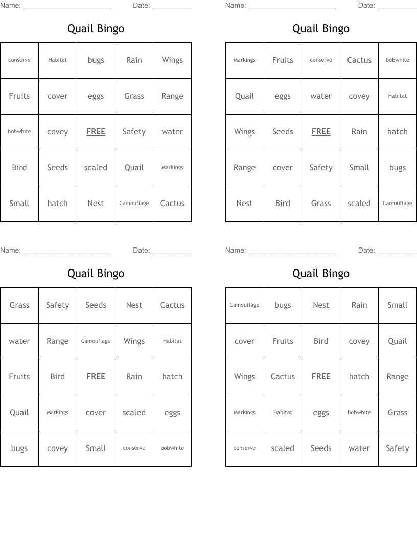 Quail Bingo