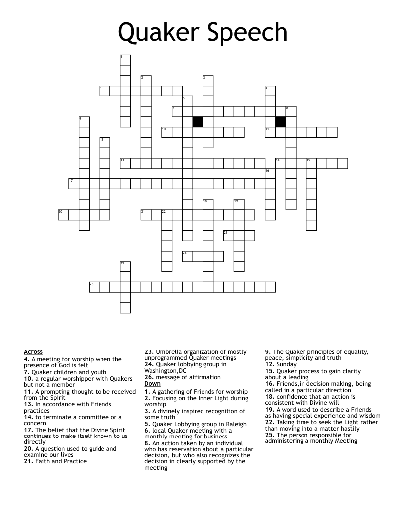 Quaker Speech Crossword
