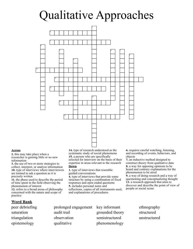 Qualitative Approaches Crossword