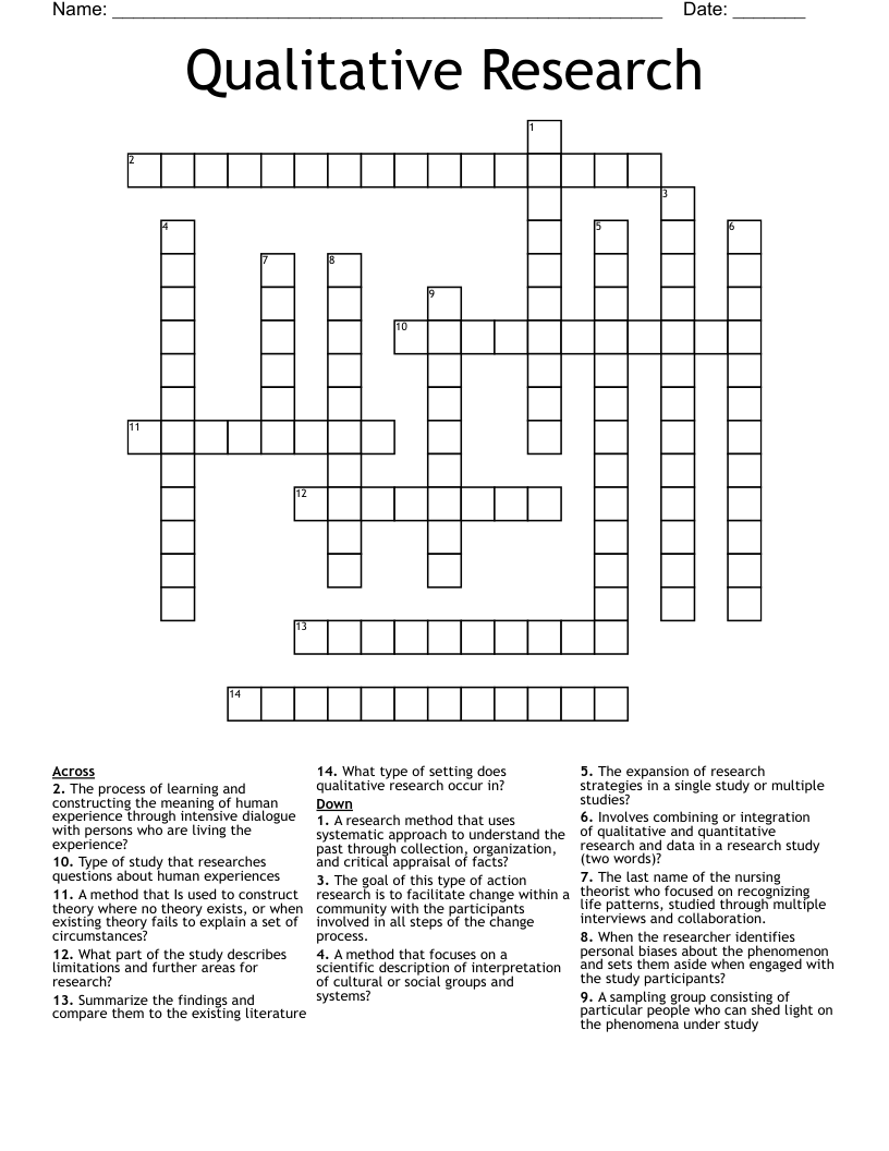 Qualitative Research Crossword