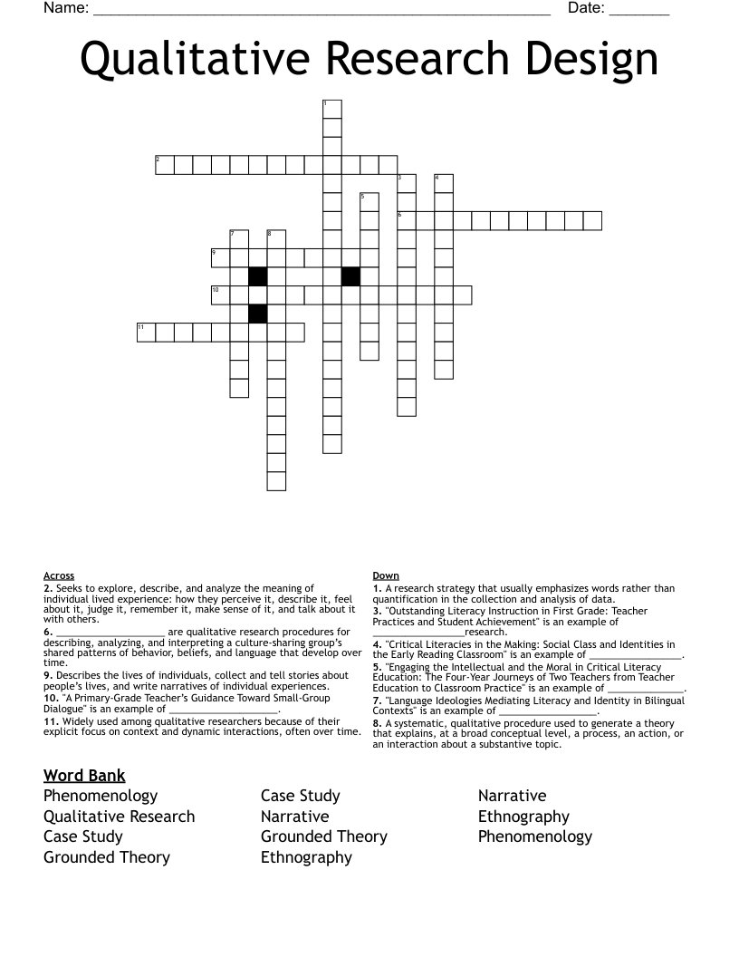 Qualitative Research Design Crossword