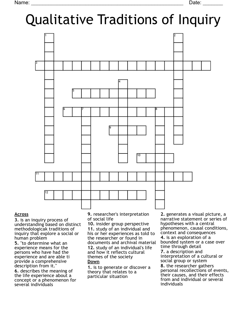Qualitative Traditions of Inquiry Crossword
