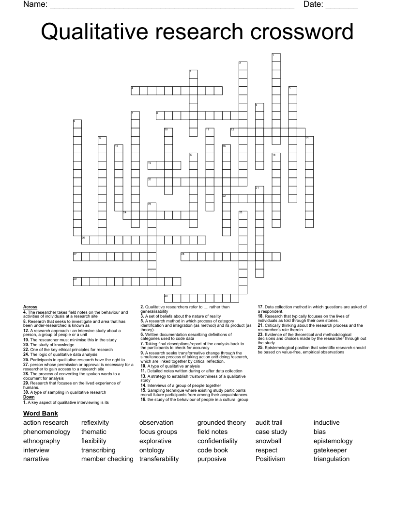 Qualitative research crossword