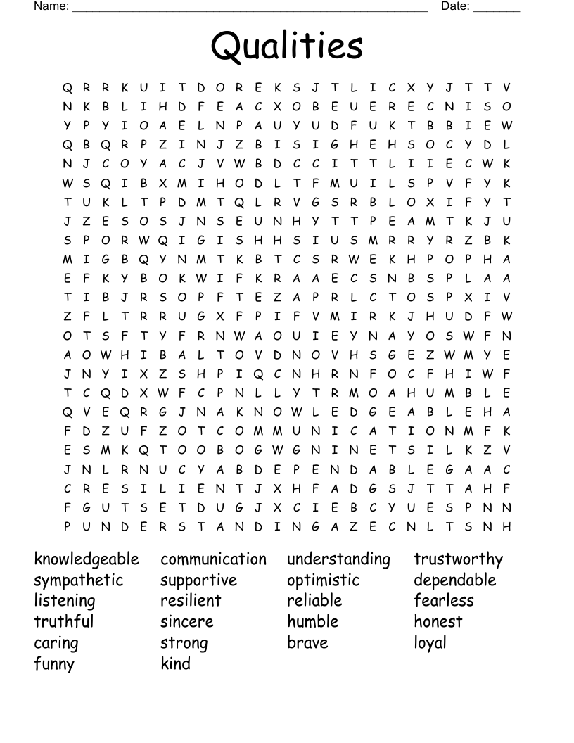 Qualities Word Search