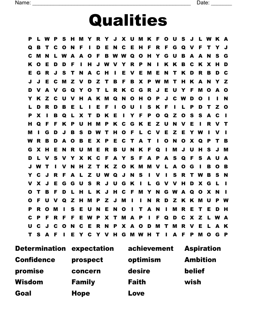 Qualities Word Search