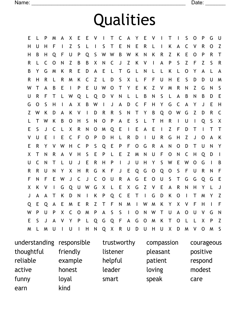 Qualities Word Search