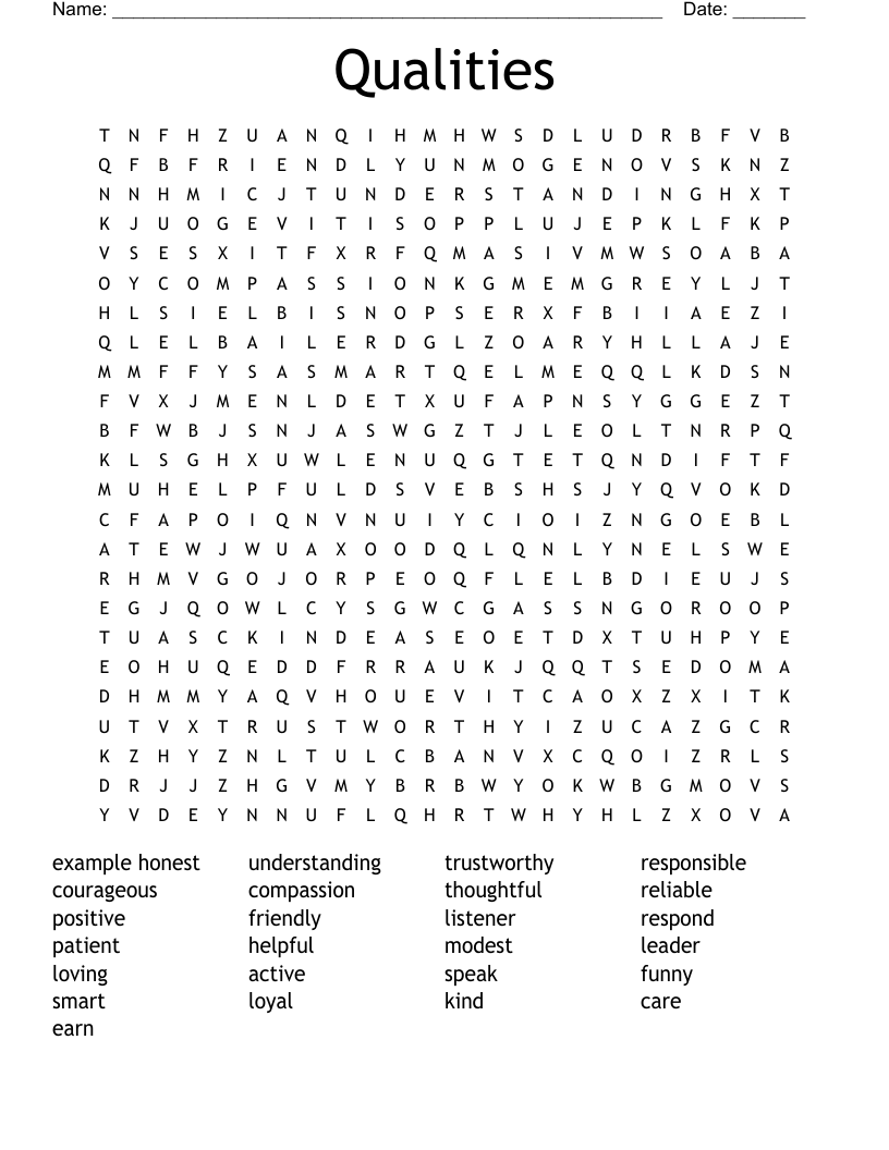 Qualities Word Search