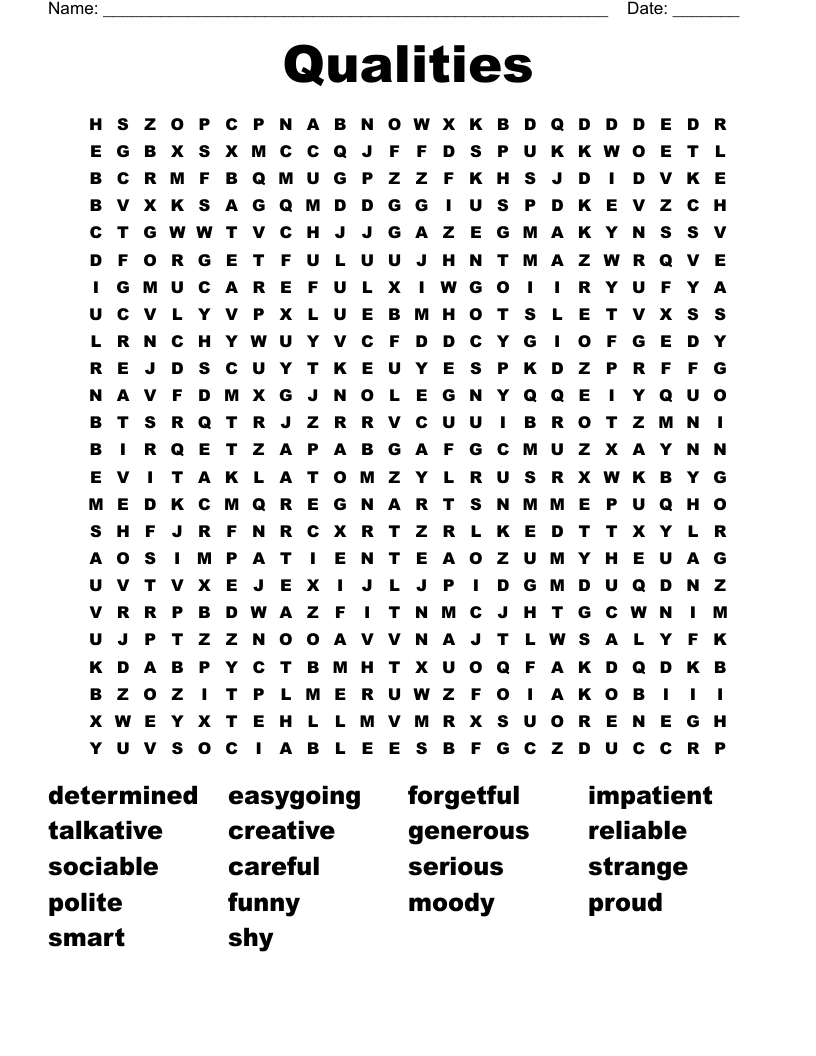 Qualities Word Search