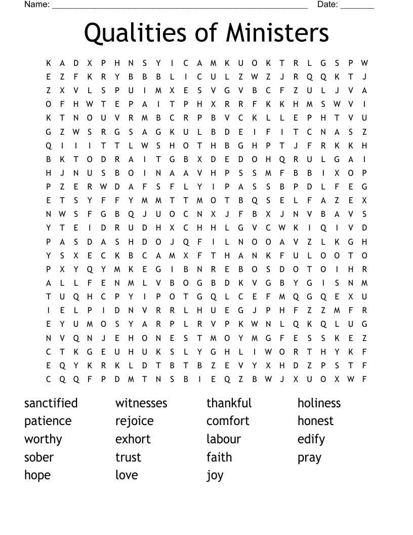 Qualities of Ministers Word Search