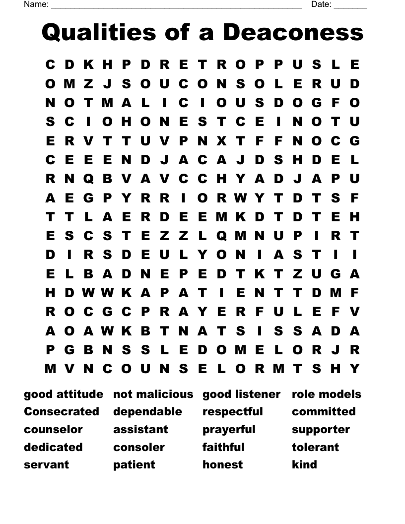 Qualities of a Deaconess Word Search