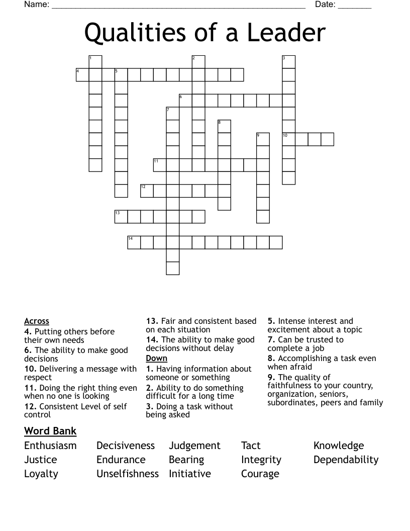 Qualities of a Leader Crossword