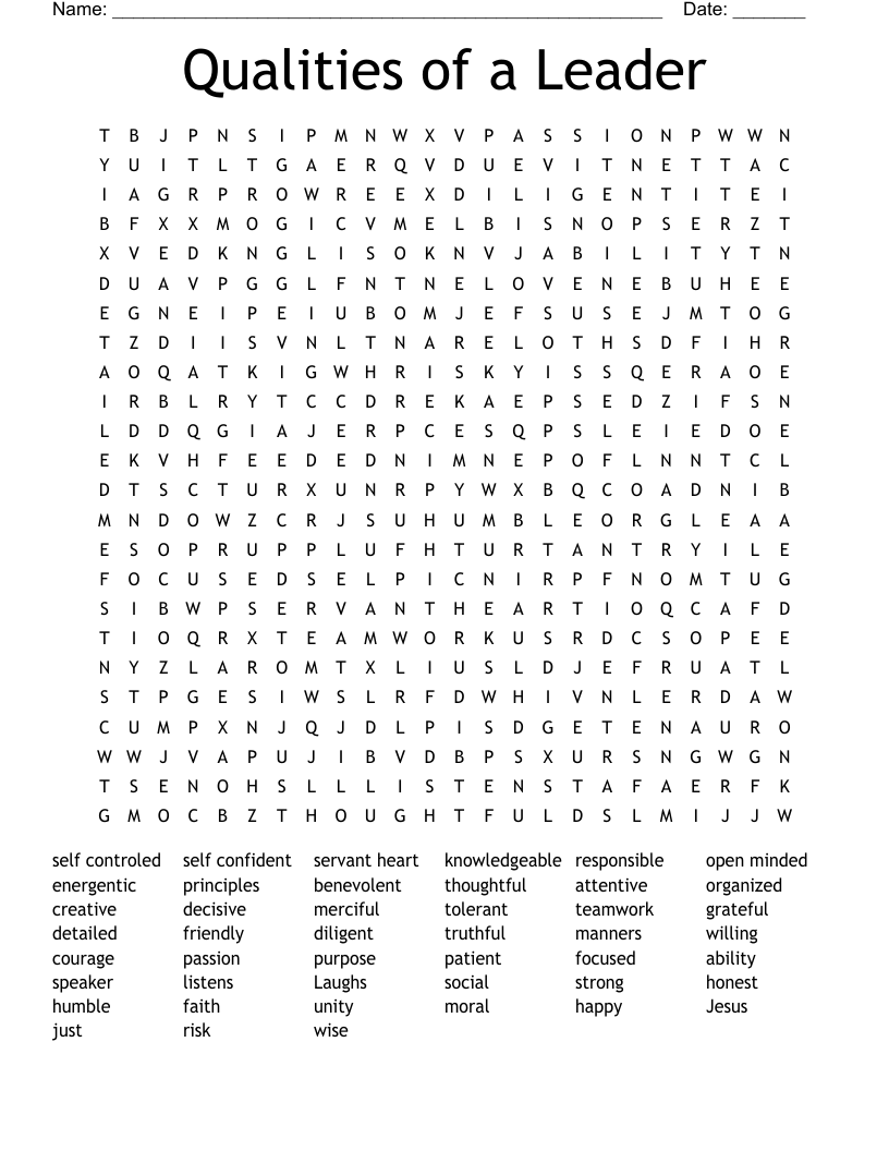Qualities of a Leader  Word Search