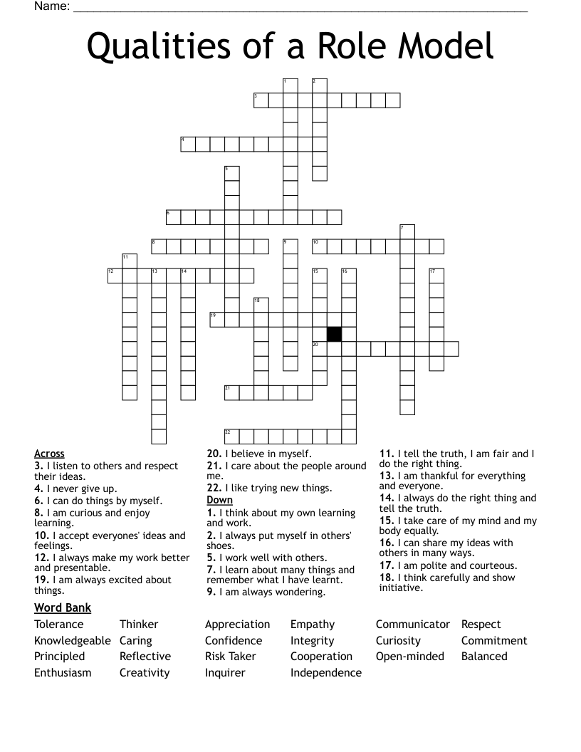 Qualities of a Role Model Crossword