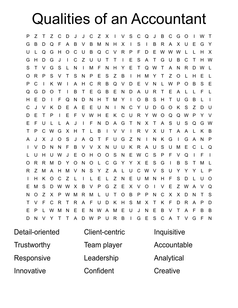 Qualities of an Accountant Word Search