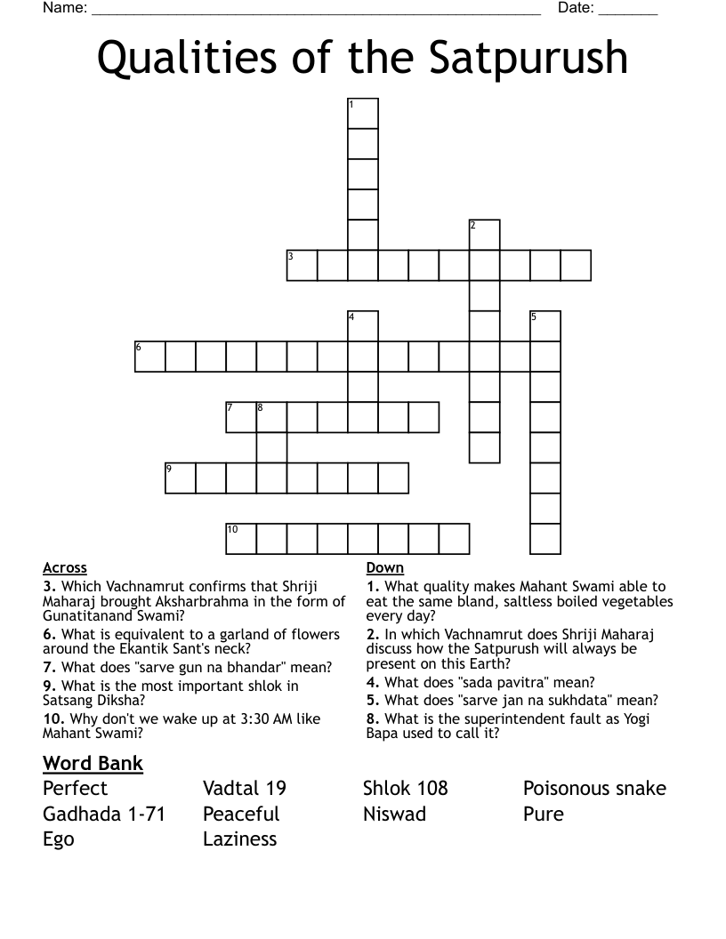 Qualities of the Satpurush Crossword