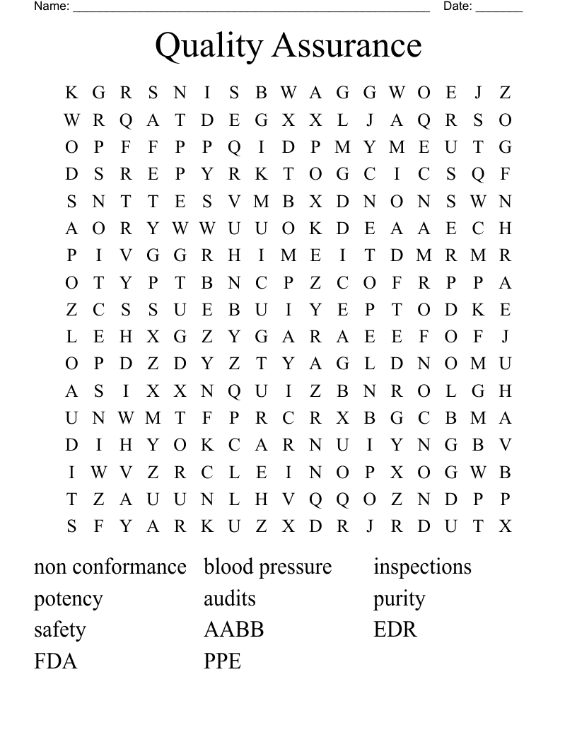 Quality Assurance Word Search