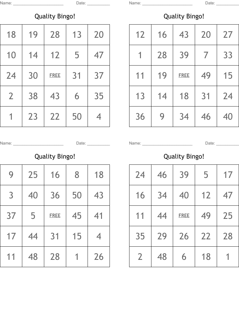 Quality Bingo!