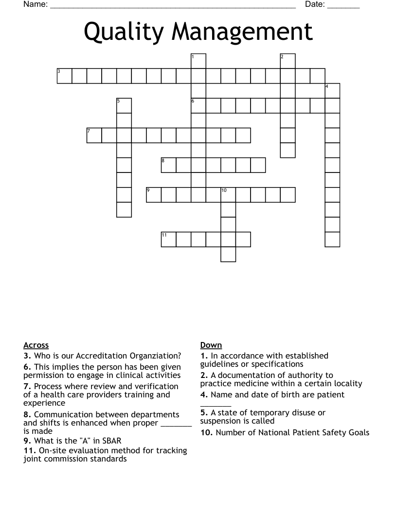 Quality Management Crossword