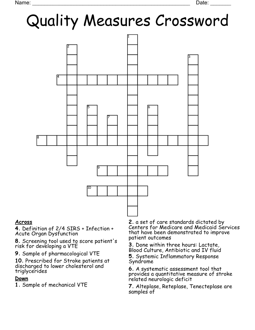 Quality Measures Crossword