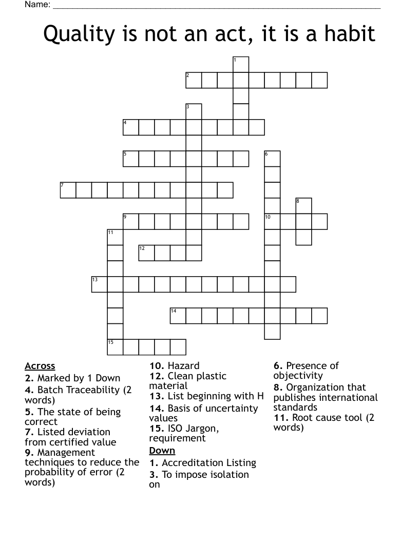 Quality is not an act, it is a habit Crossword