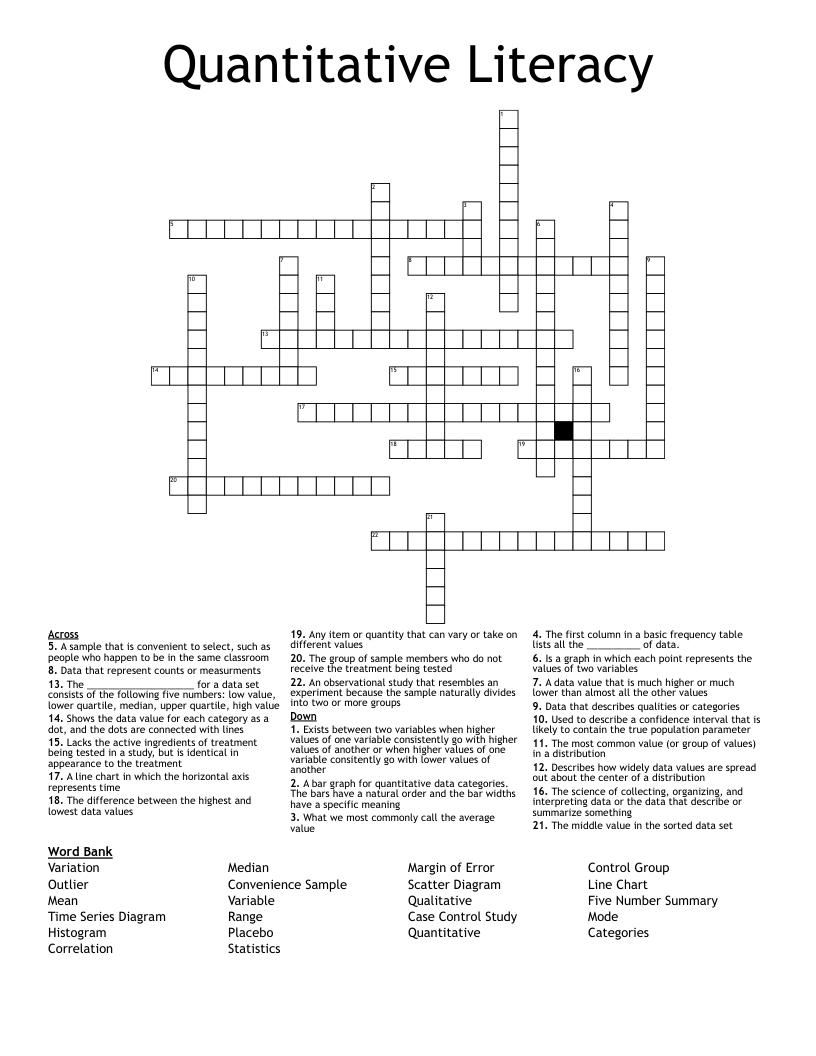 Quantitative Literacy  Crossword