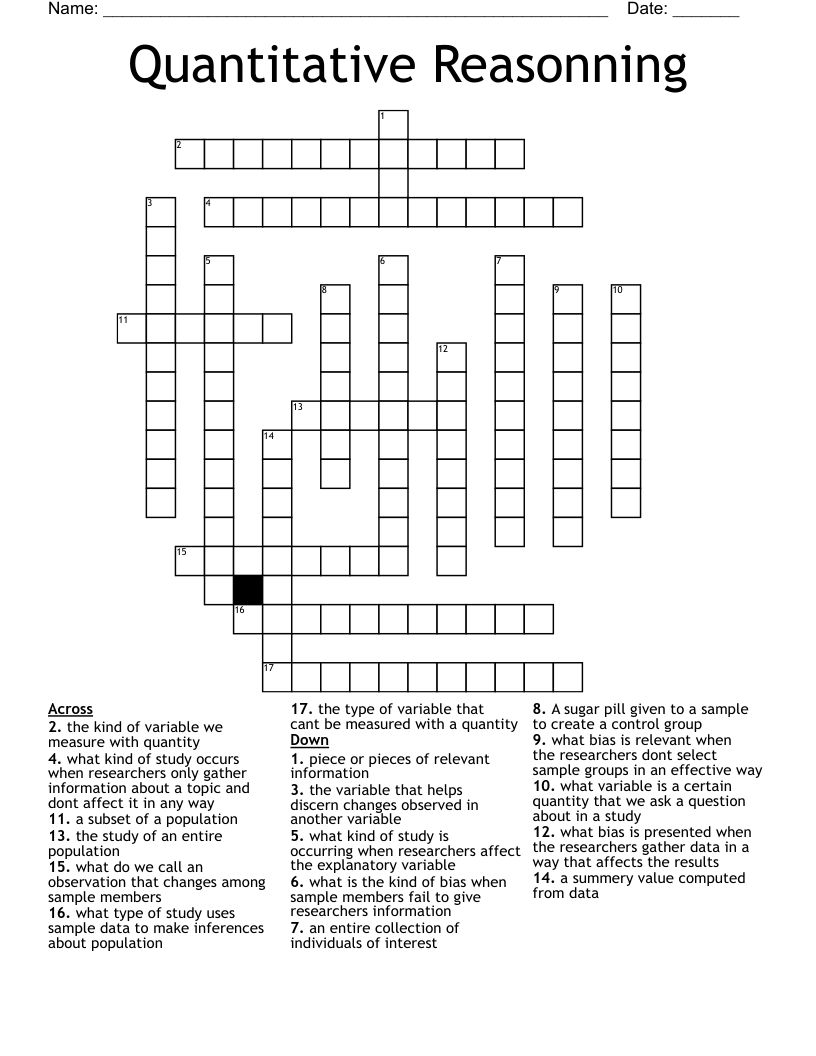 Quantitative Reasonning Crossword
