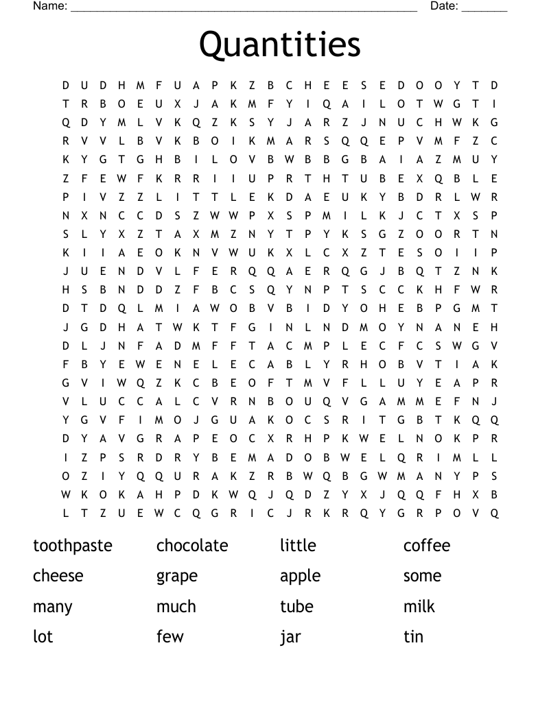 Quantities Word Search