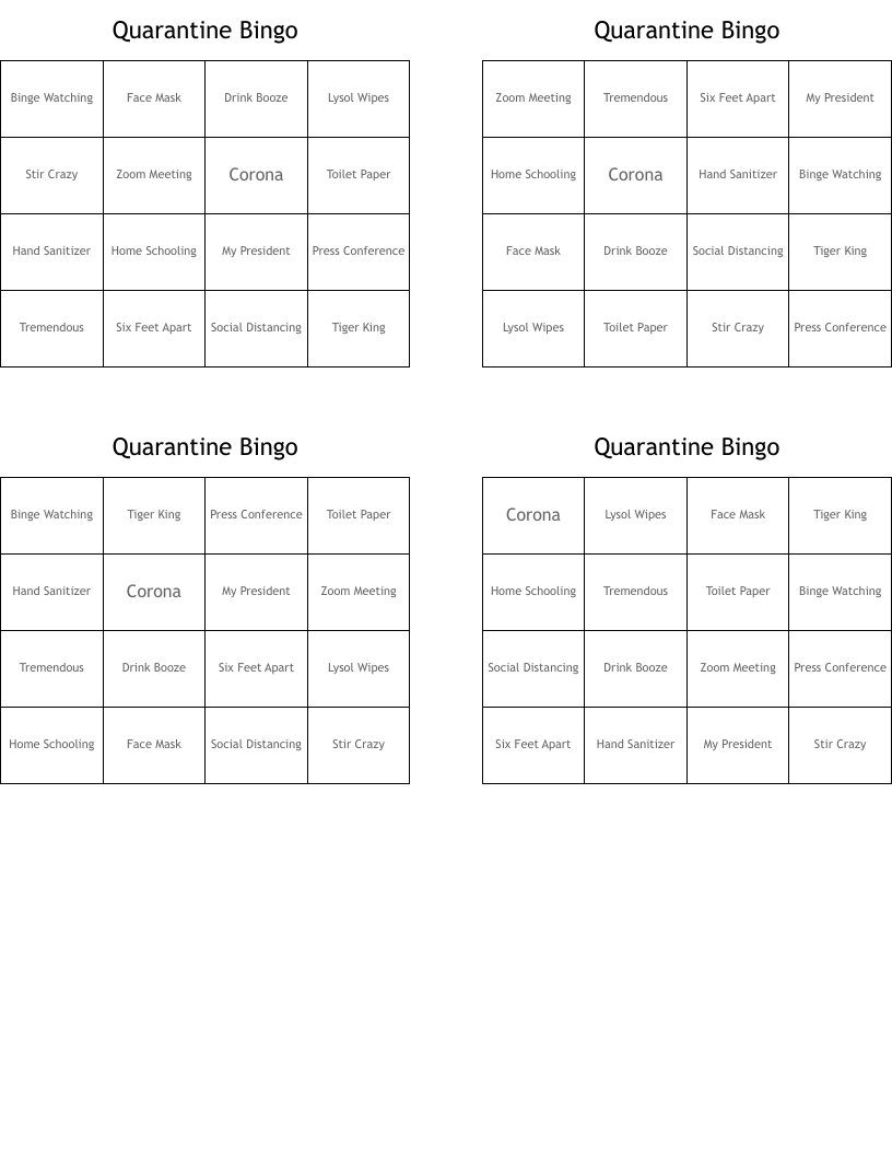 Quarantine Bingo
