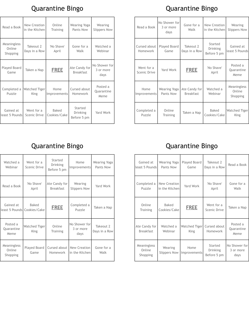 Quarantine Bingo