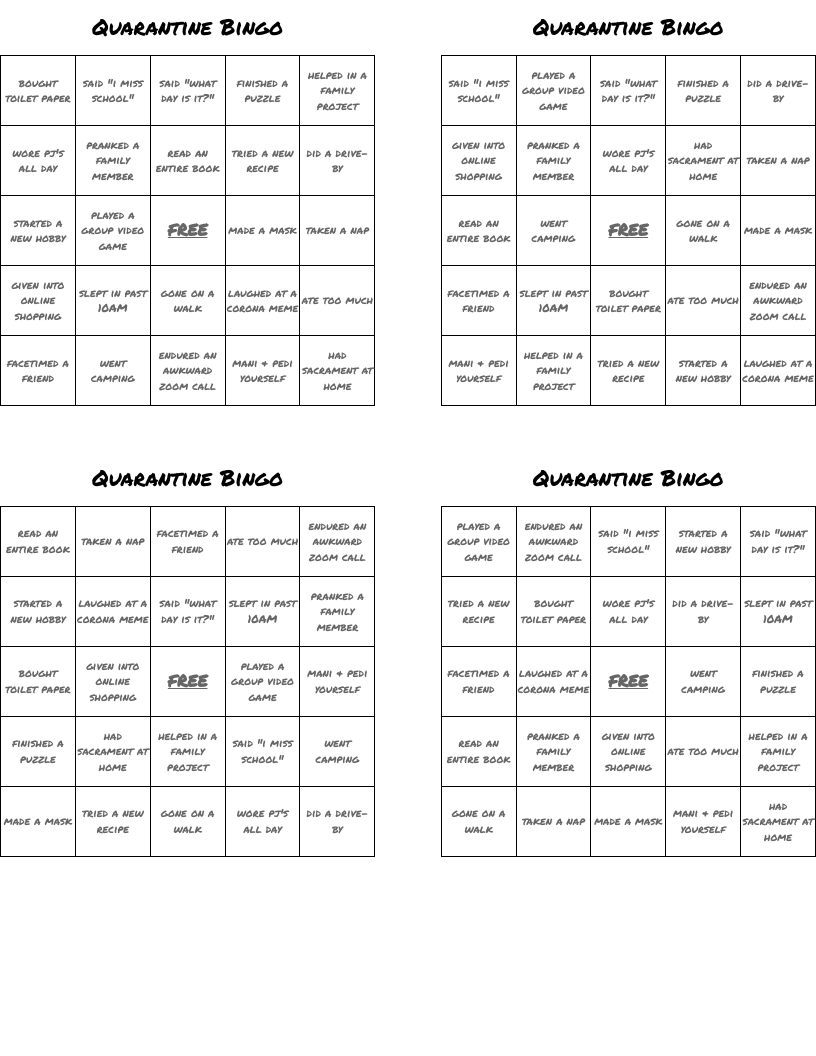 Quarantine Bingo