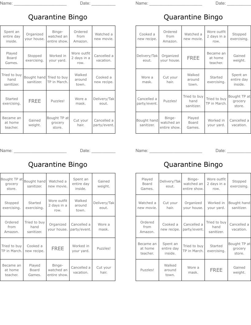Quarantine Bingo