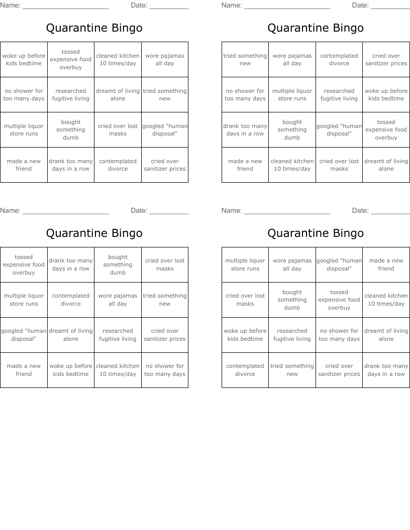 Quarantine Bingo