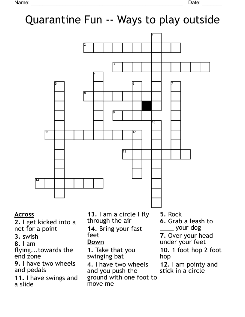 Quarantine Fun -- Ways to play outside Crossword