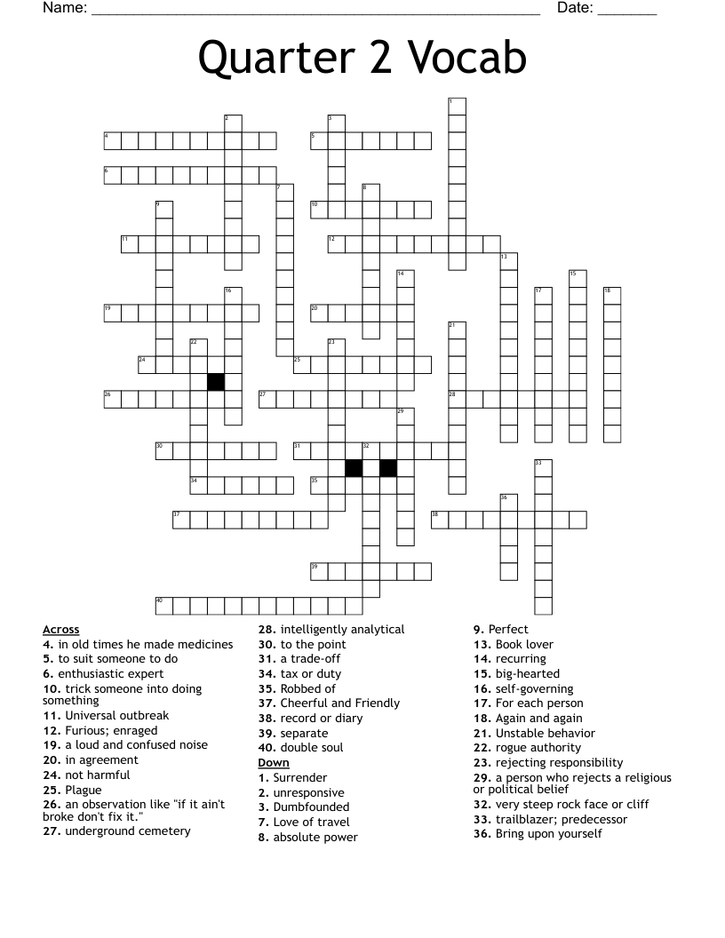 Quarter 2 Vocab Crossword