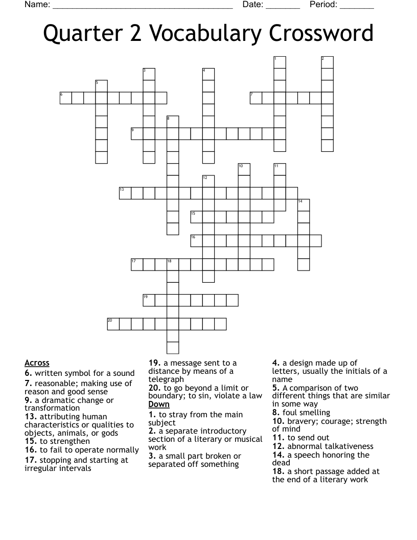Quarter 2 Vocabulary Crossword