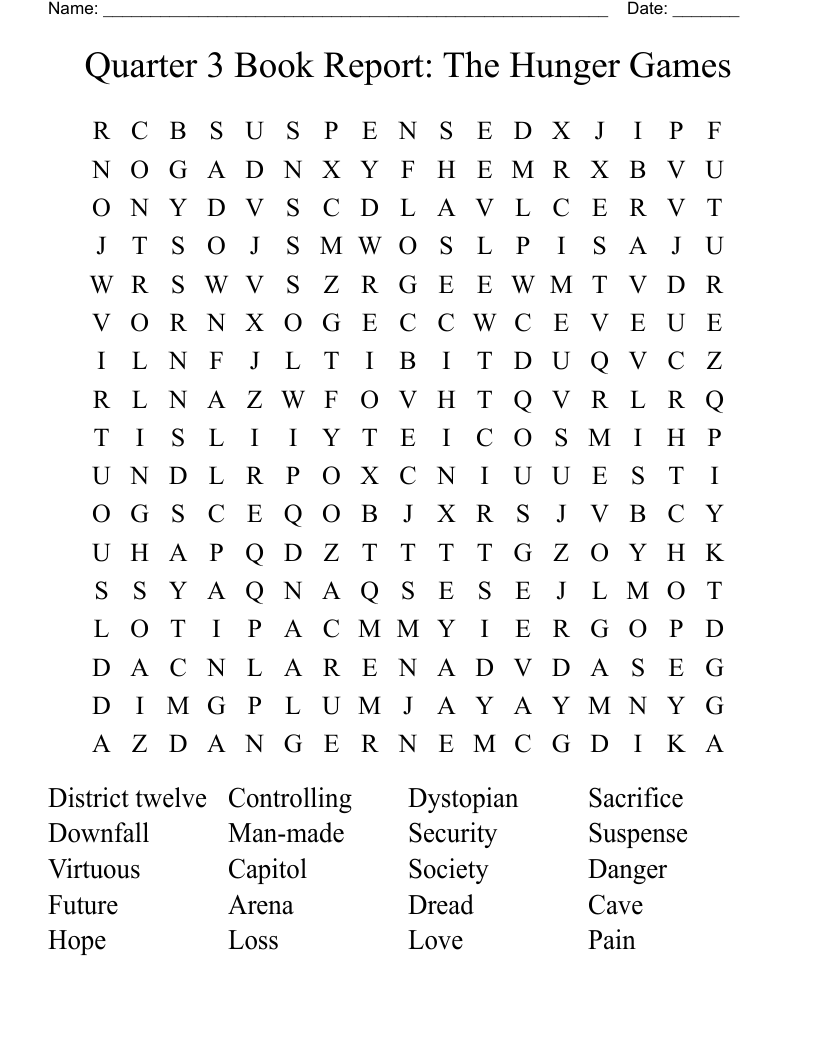 Quarter 3 Book Report: The Hunger Games Word Search