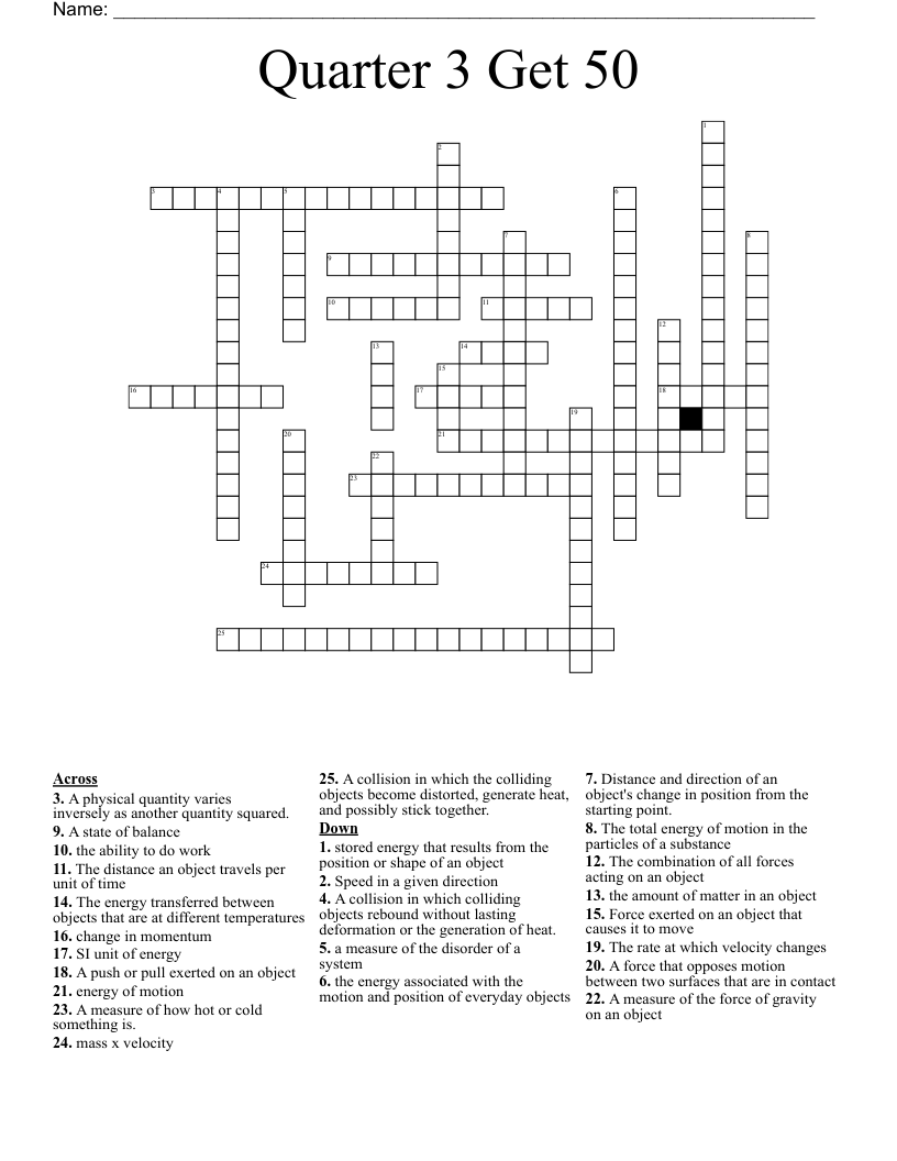 Quarter 3 Get 50 Crossword