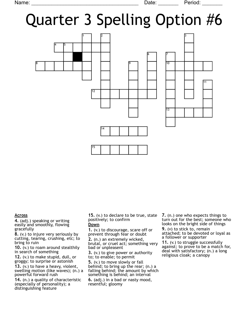 Quarter 3 Spelling Option #6 Crossword