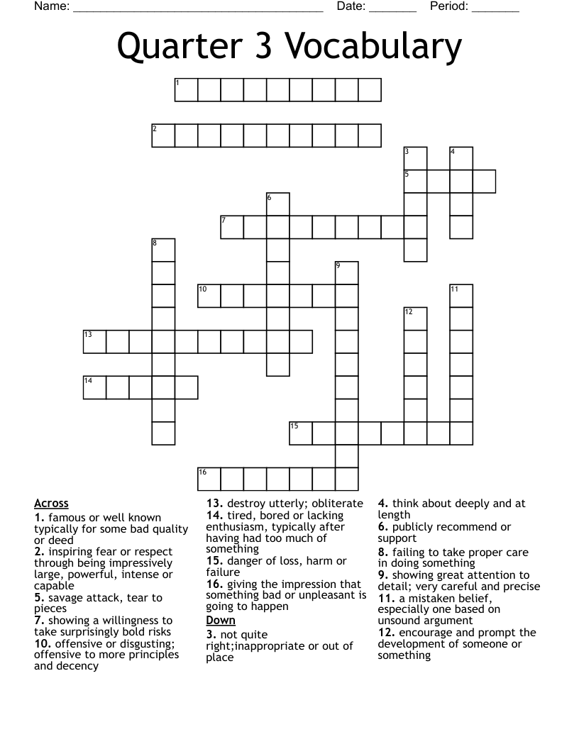 Quarter 3 Vocabulary Crossword