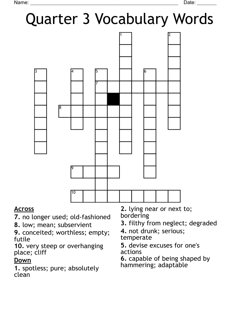 Quarter 3 Vocabulary Words Crossword