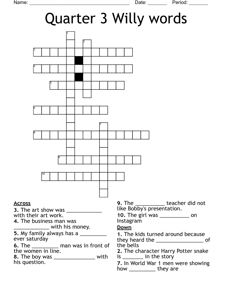 Quarter 3 Willy words  Crossword