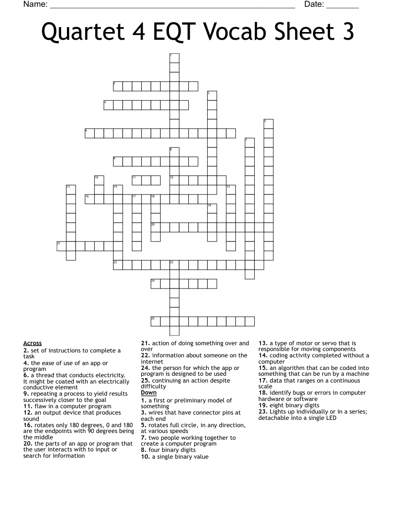 Quartet 4 EQT Vocab Sheet 3 Crossword