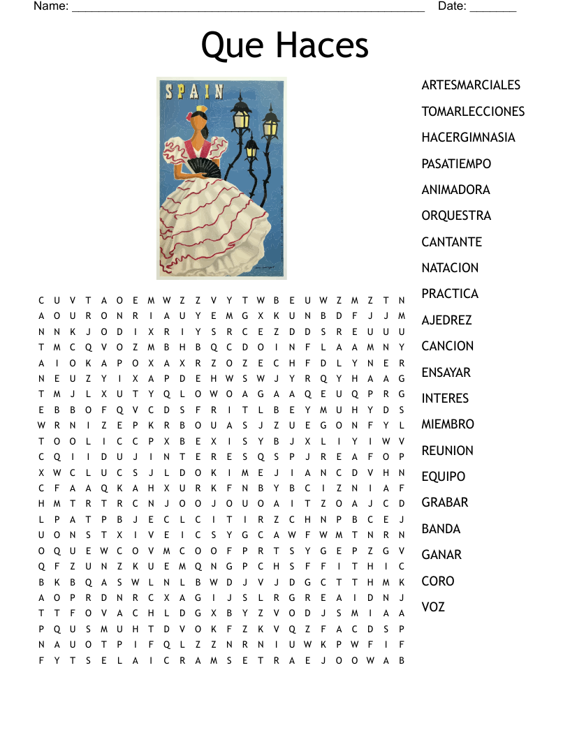 Que Haces  Word Search