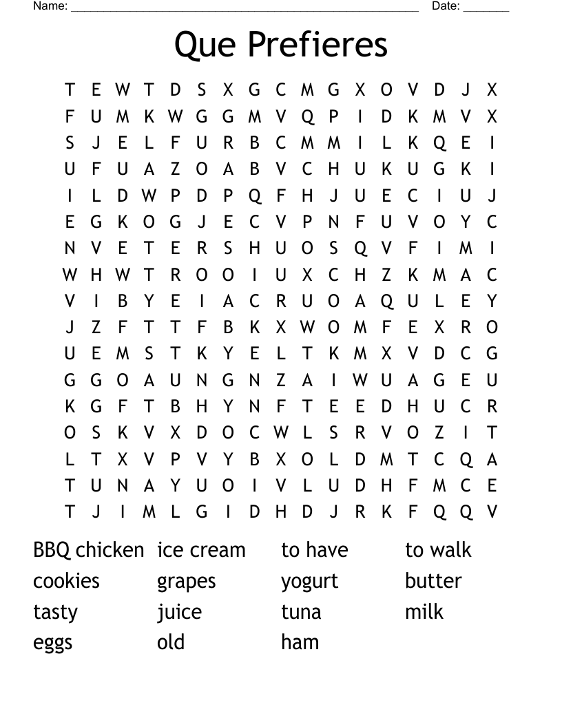 Que Prefieres Word Search