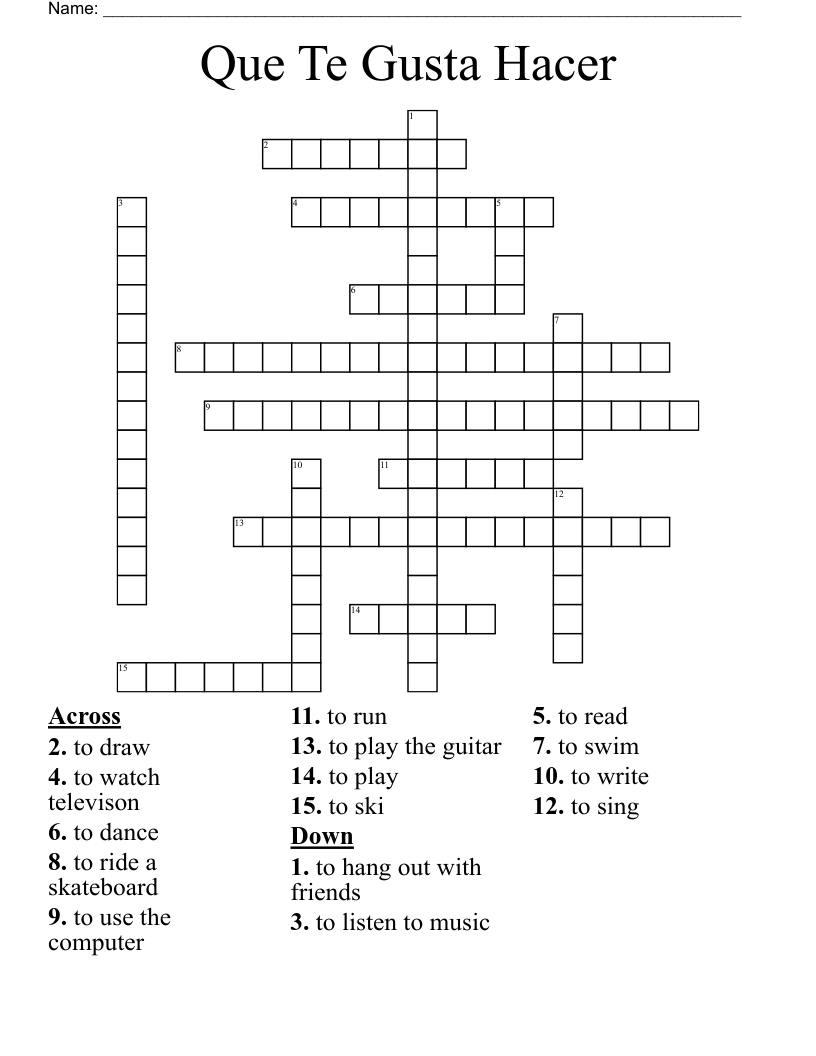 Que Te Gusta Hacer  Crossword