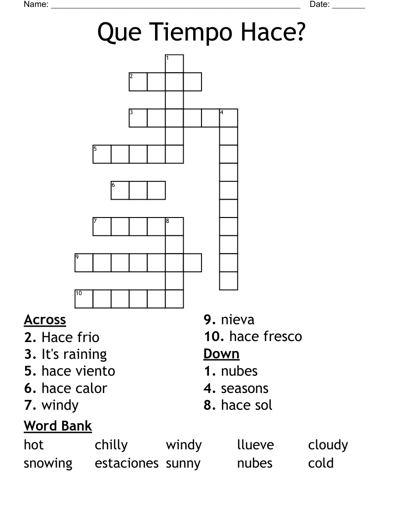 Que Tiempo Hace? Crossword