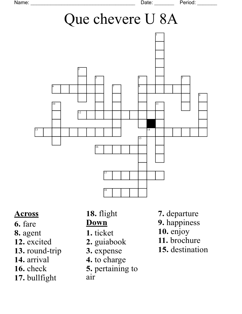 Que chevere U 8A Crossword